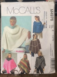 4976 MCCALLS ASYMMETRICAL PONCHOS, FUR, COLLAR OR NOT PATTERN XS-MED 4-14 UNCUT